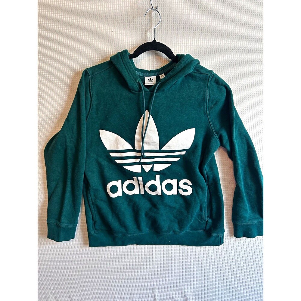 adidas Originals Women's Green Fleece Pullover Hoodie Long Sleeve Logo M